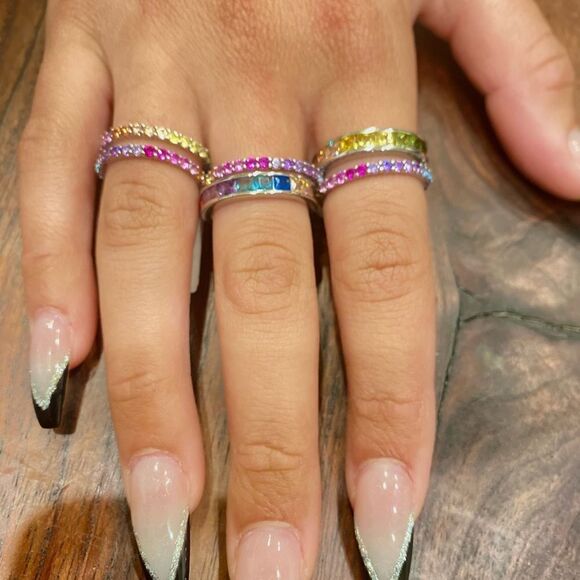 JEN HANSEN RAINBOW CHANNEL RING STERLING SILVER CUBIC ZIRCONIA. - Picture 11 of 12